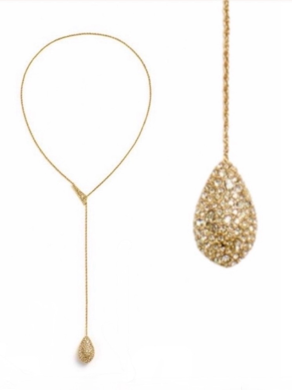 NEW Alexis Bittar Origami Lariat Necklace Gold Pavé Clear Crystal AU08